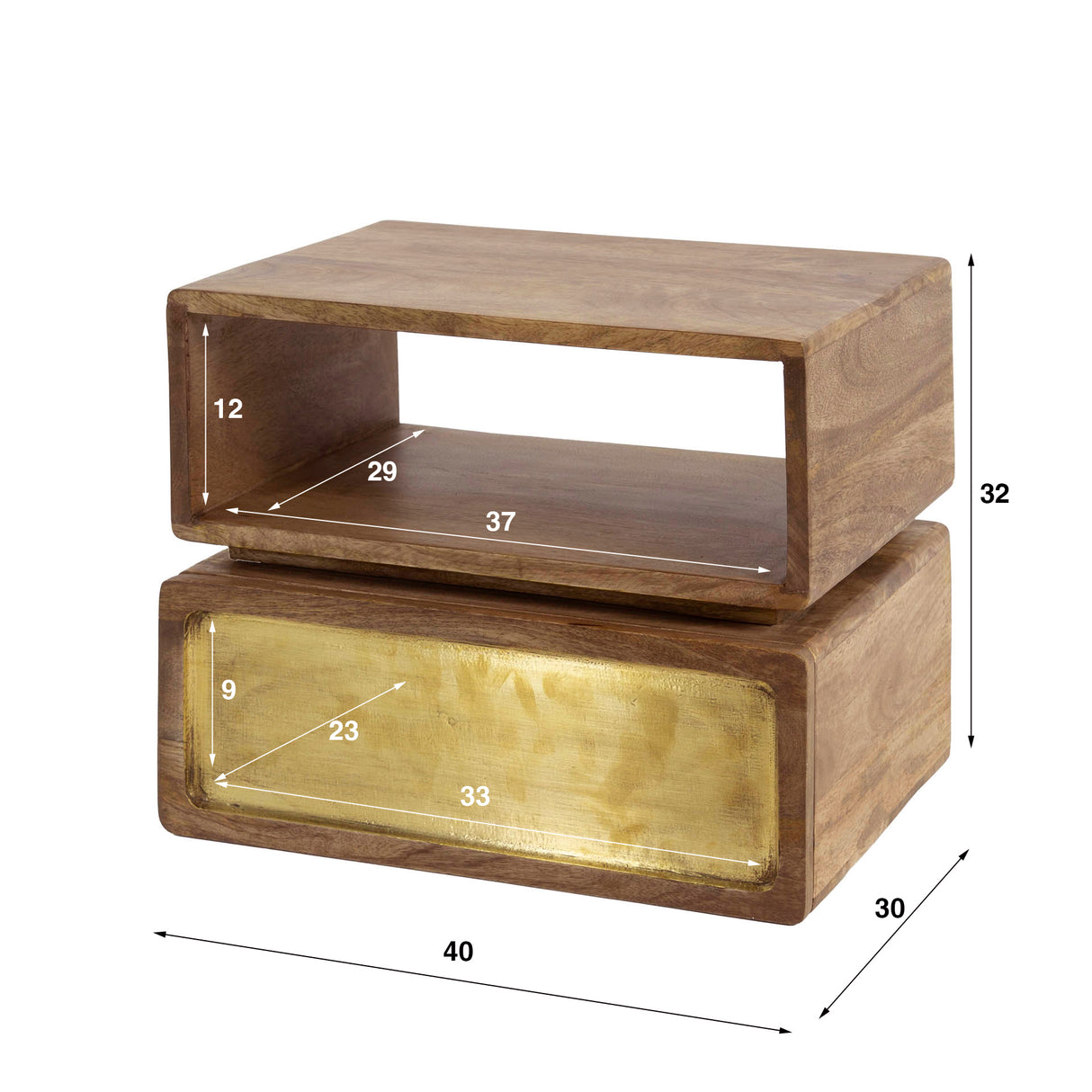 Solano Nightstand 1 drawer Mango wood Sand with brass knob 
