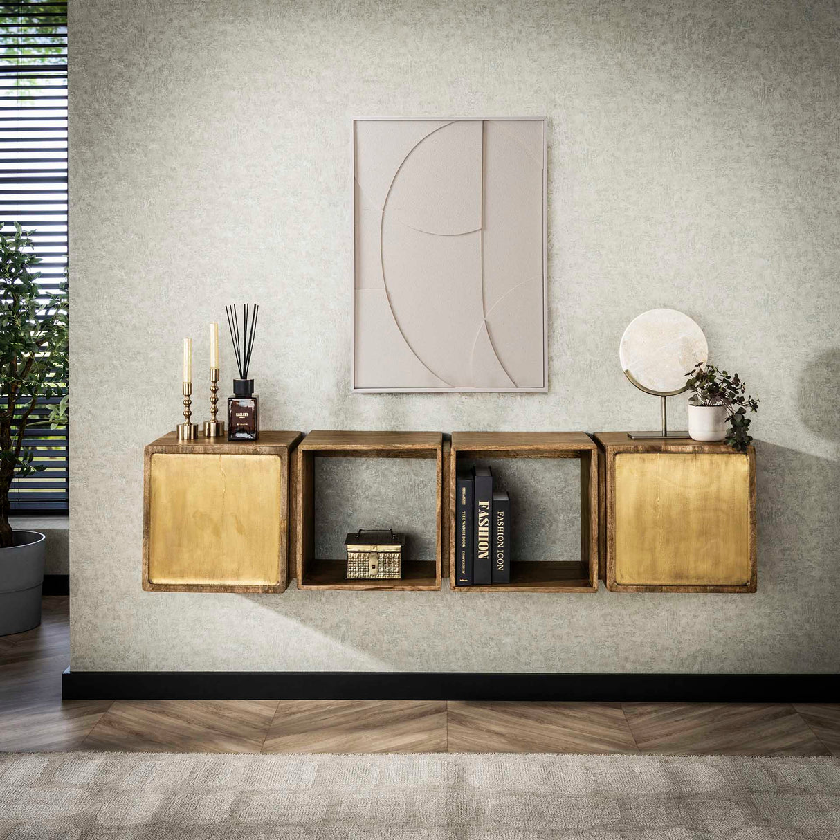 Hanging Sideboard Maceo - Mango wood Sand with Brass Accent 169 cm 