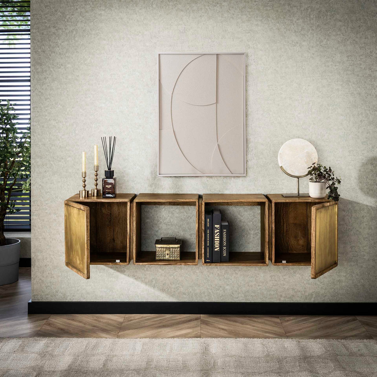 Hanging Sideboard Maceo - Mango wood Sand with Brass Accent 169 cm 