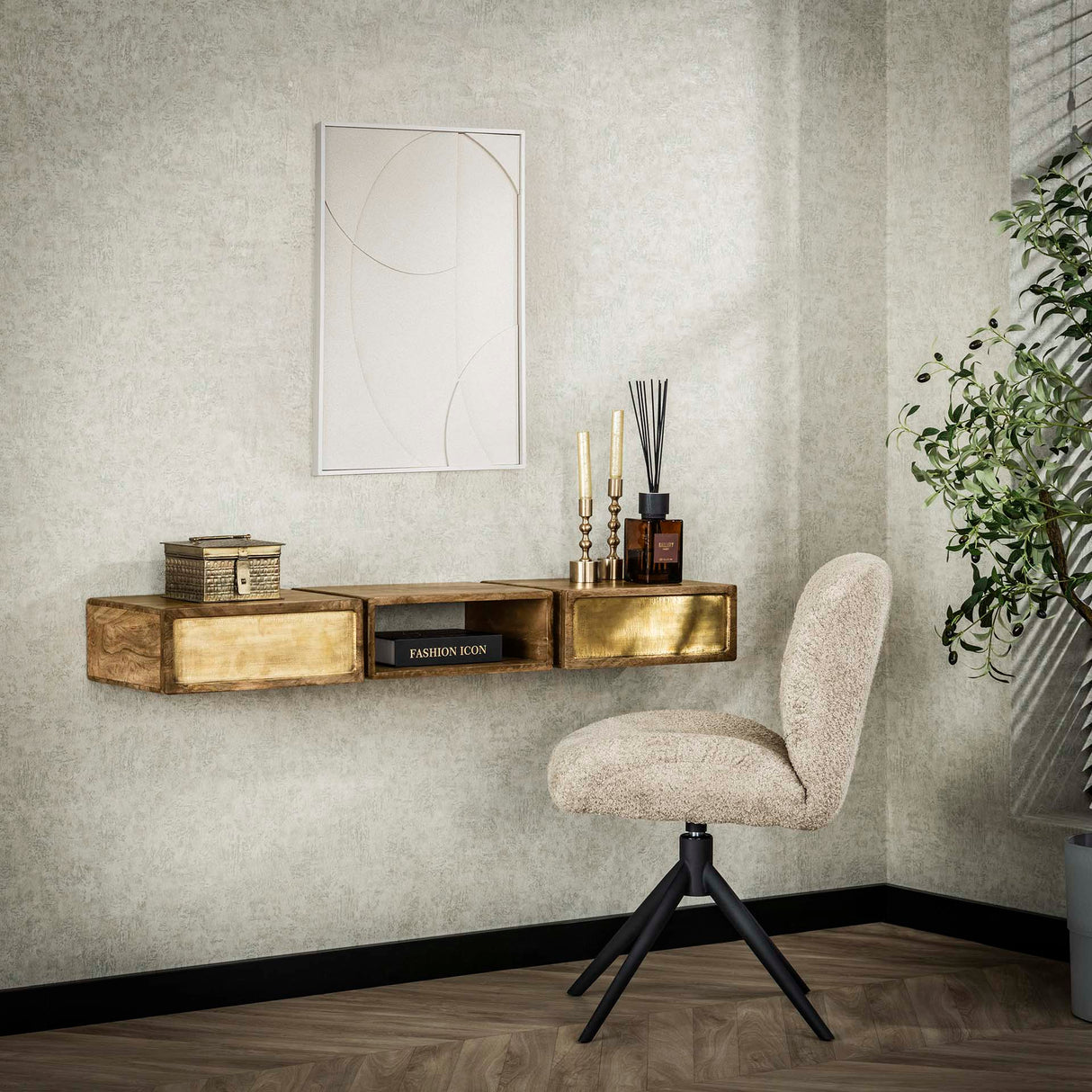 Mira Hanging Coat Rack Mango Sand Brass 123 cm 