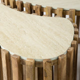 Vento kidney-shaped coffee table set of 3 travertine solid mango sand 