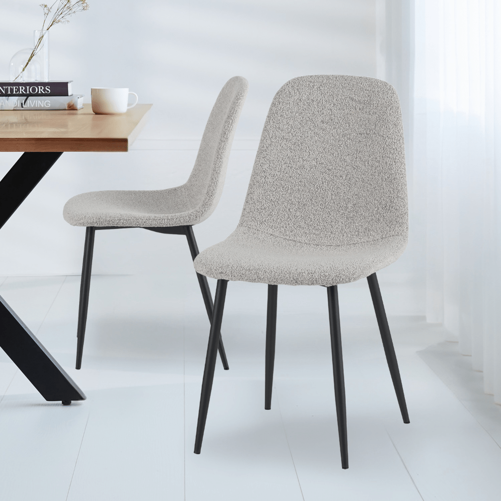 Set of 4 Scandinavian Dining Chairs Natural Melange Bouclé Fabric Swift - Without Armrests 