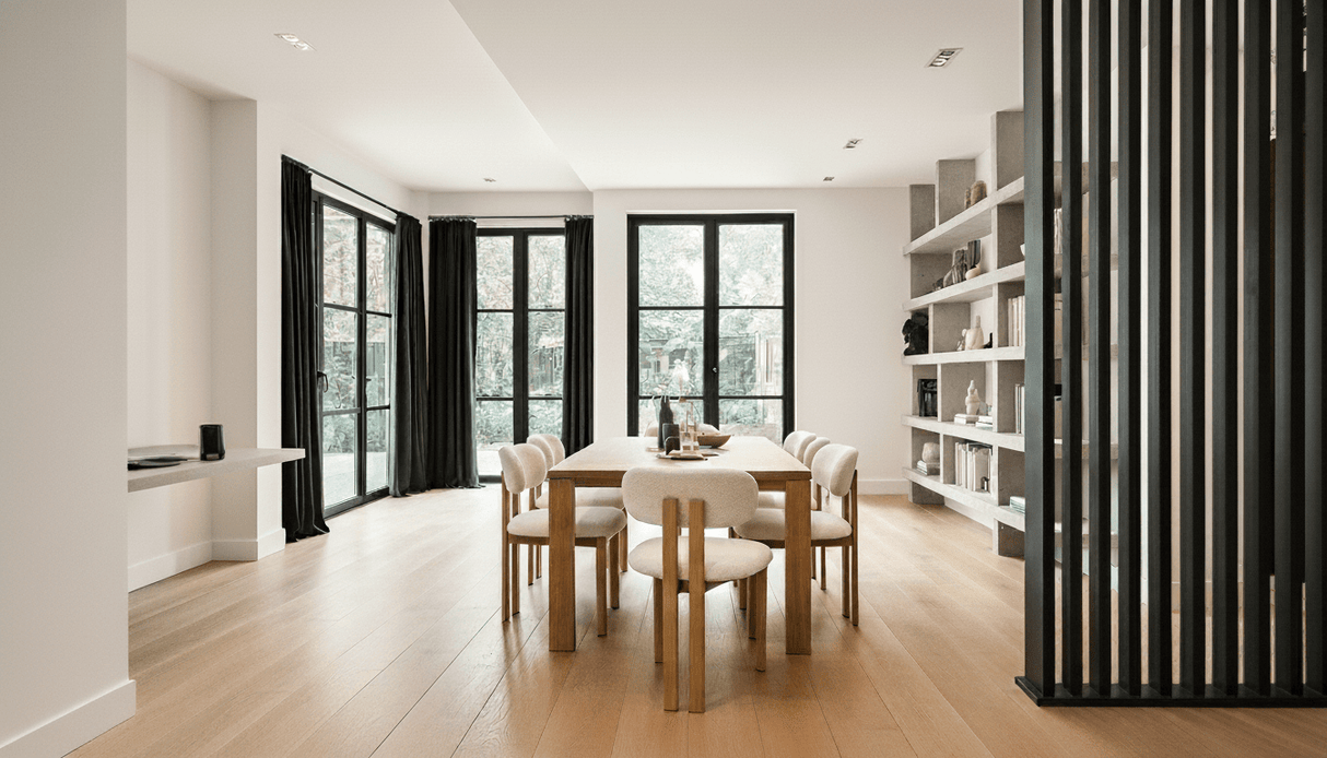 Japandi Dining Chair Miyo Bouclé Ivory - Walnut Look Frame 