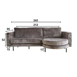 Bank Bella Dimehouse Grijs LxBxH 138x98x55 Stof Witfoto maatindicatie