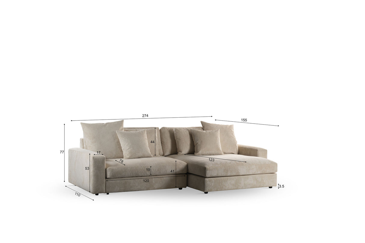 Bank Kaia DH Interior Beige Witfoto maatindicatie