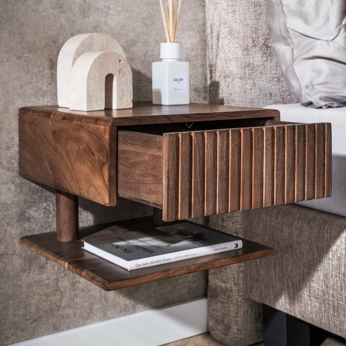 Floating Nightstand Acacia Drift Brown – 1 Drawer 35 cm 