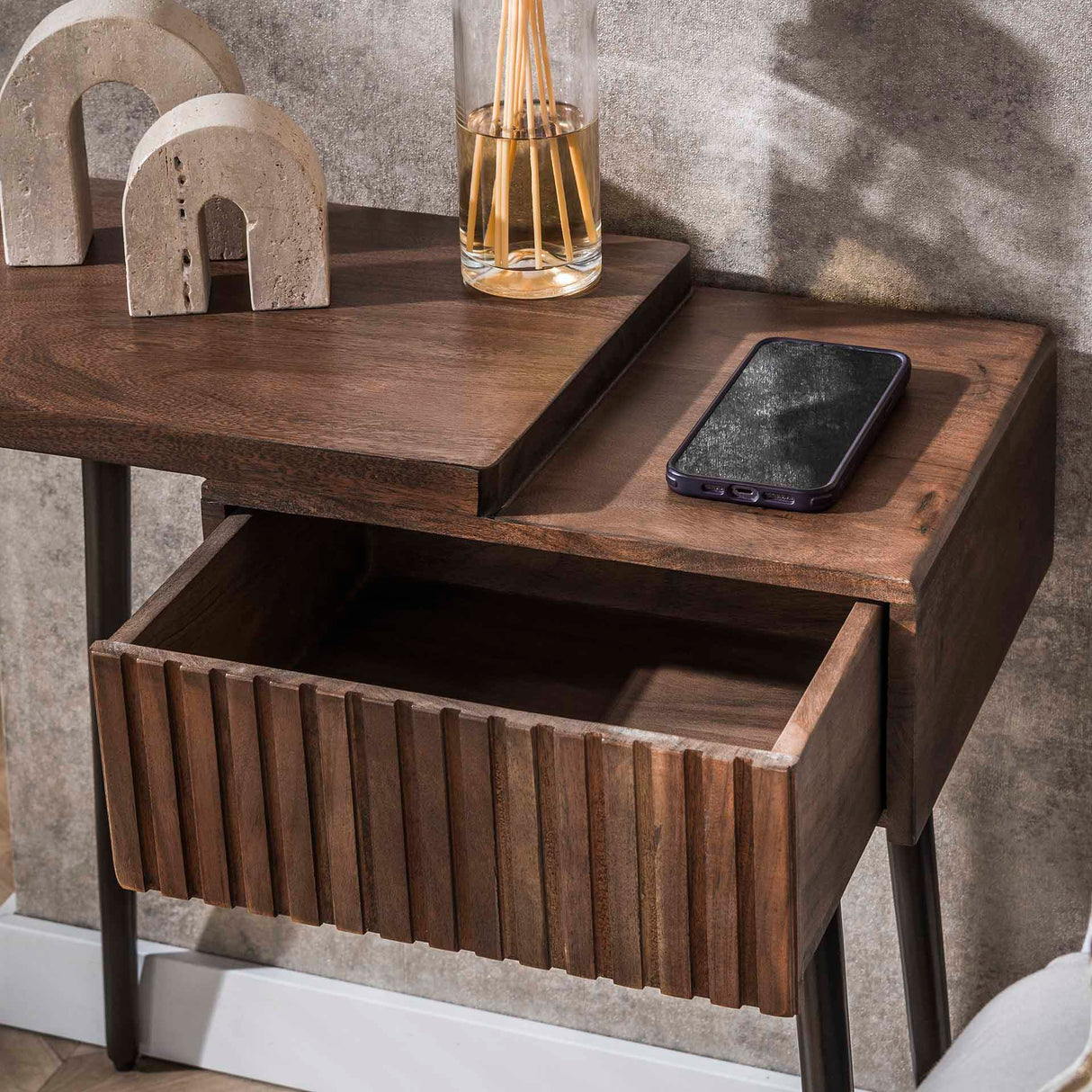 Nightstand Jax Left - Acacia Wood Drift Brown - 1 Drawer 