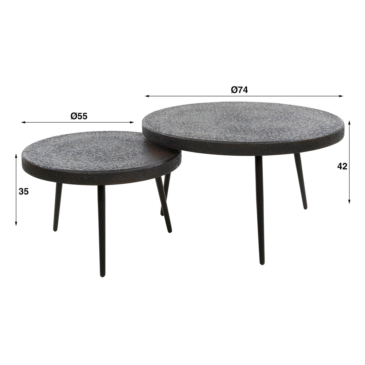 Set of 2 round coffee tables Caro wood Black