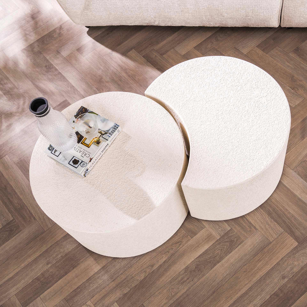 Coffee table set of 2 sylas moon -shaped stone white