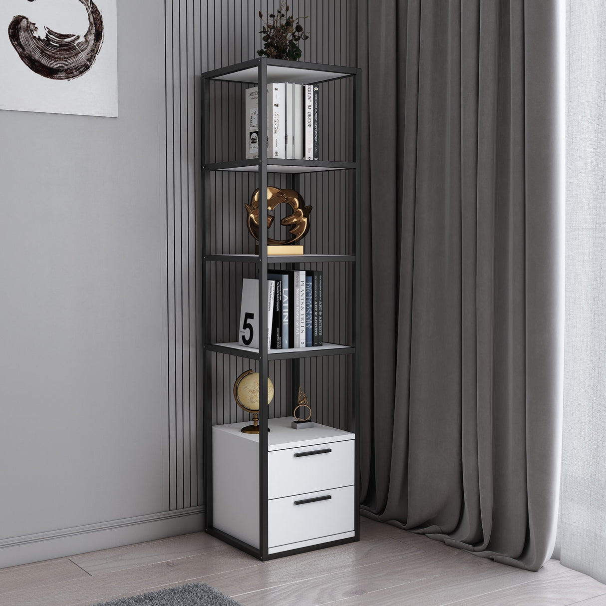 Bookcase Robbins Black Black White Melamine 39X160X39 CM