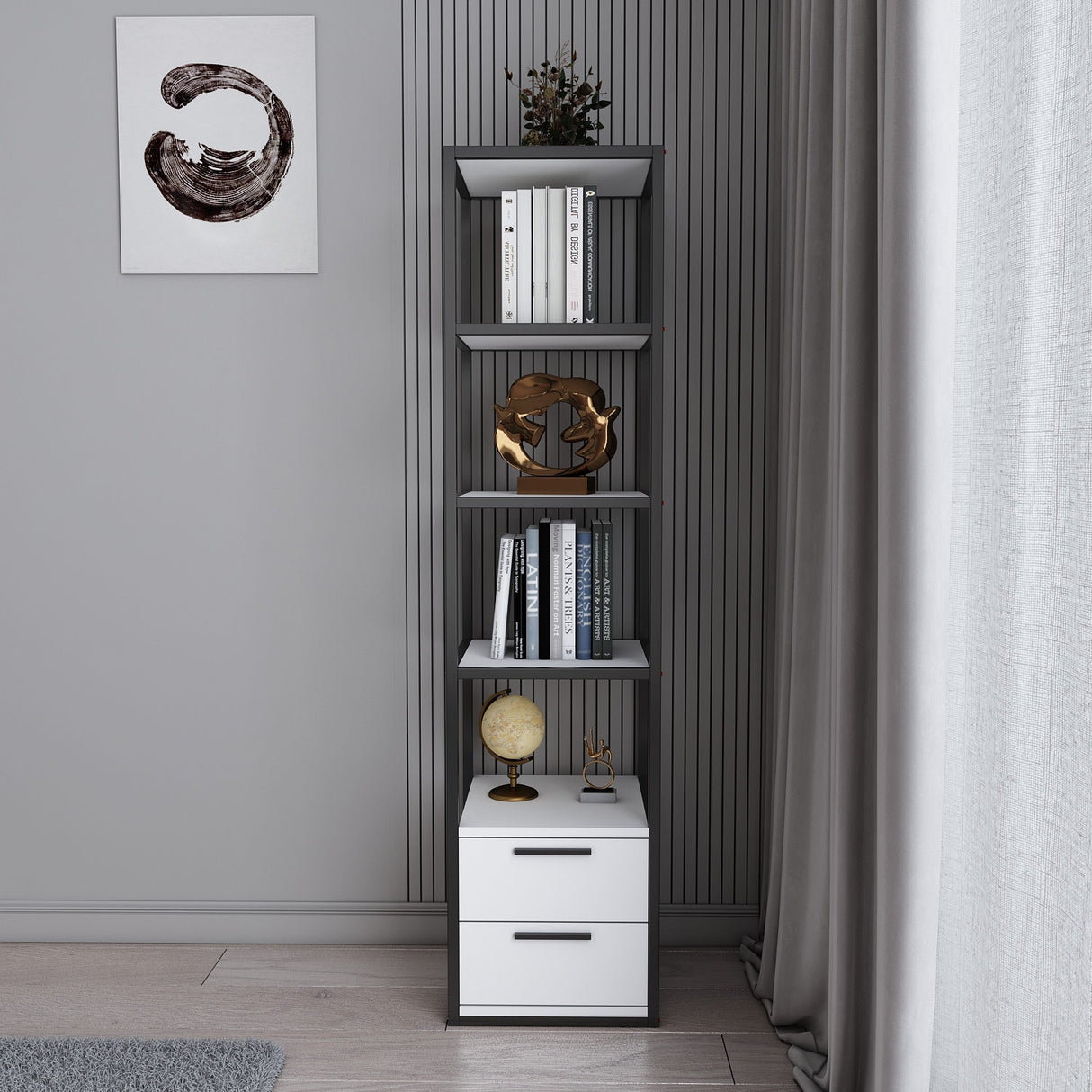 Bookcase Robbins Black Black White Melamine 39X160X39 CM