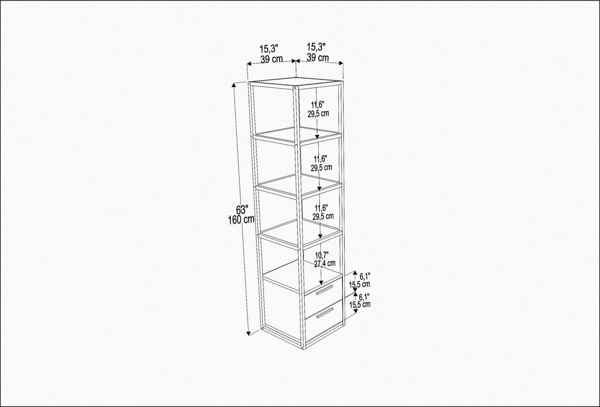 Bookcase Robbins Black Black Oak Melamine 39x160x39 cm