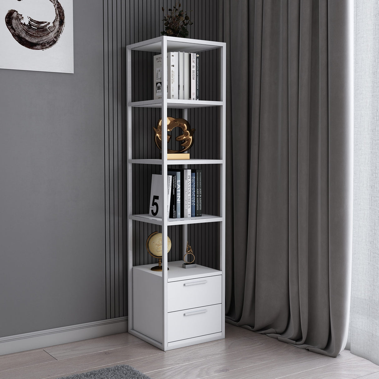 Bookcase Robbins White White Melamine 39x160x39 cm