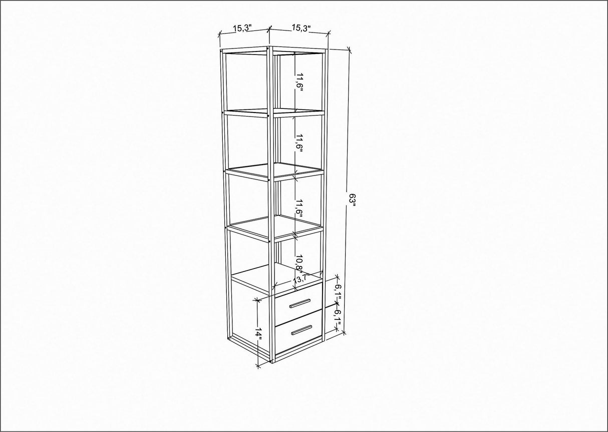 Bookcase Robbins White with White Oak Melamine 39x160x39 cm