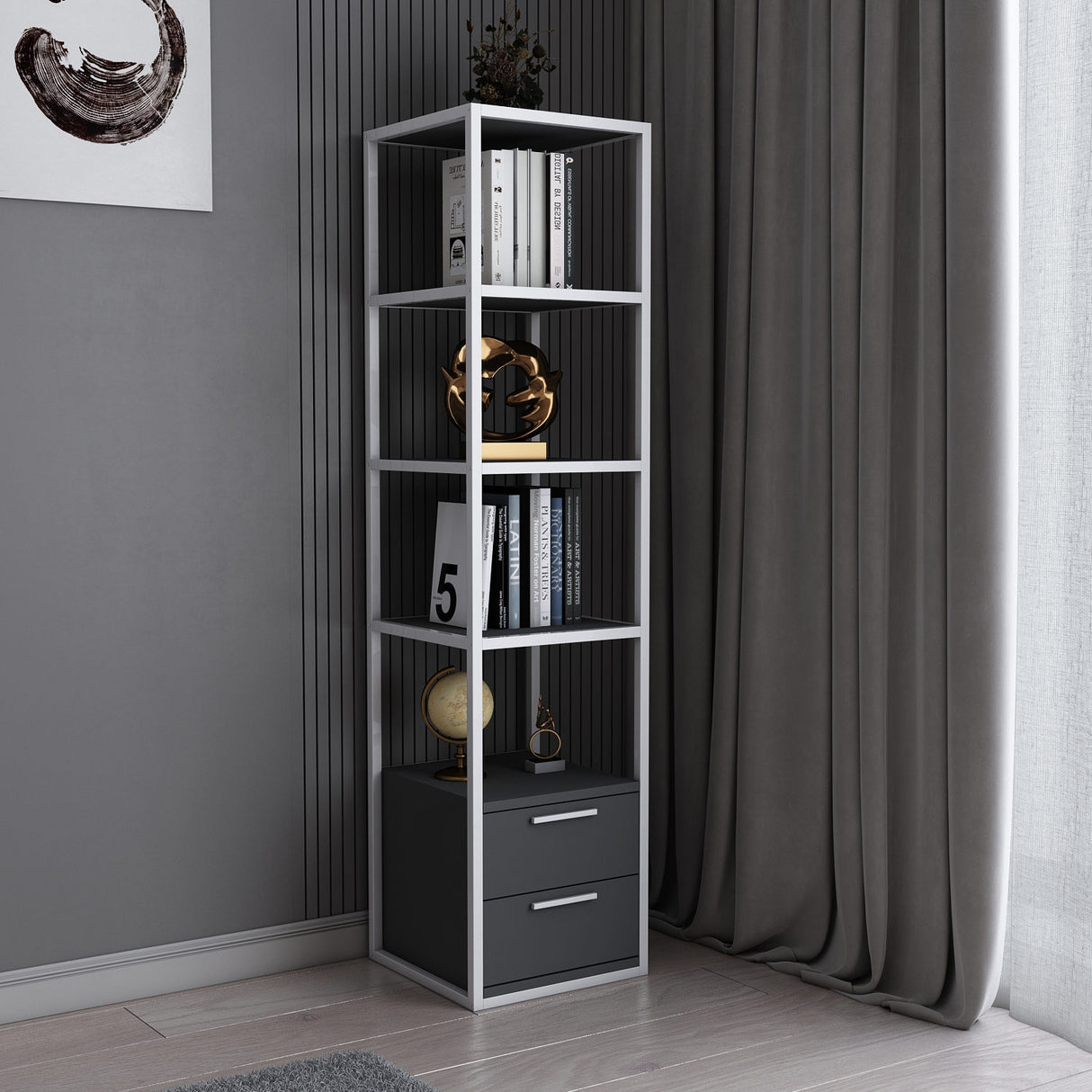 Bookcase Robbins White White Anthracite Melamine 39x160x39 cm