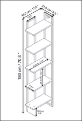 Bookcase Alice White Gold Melamine 45.2x180x21.6 cm