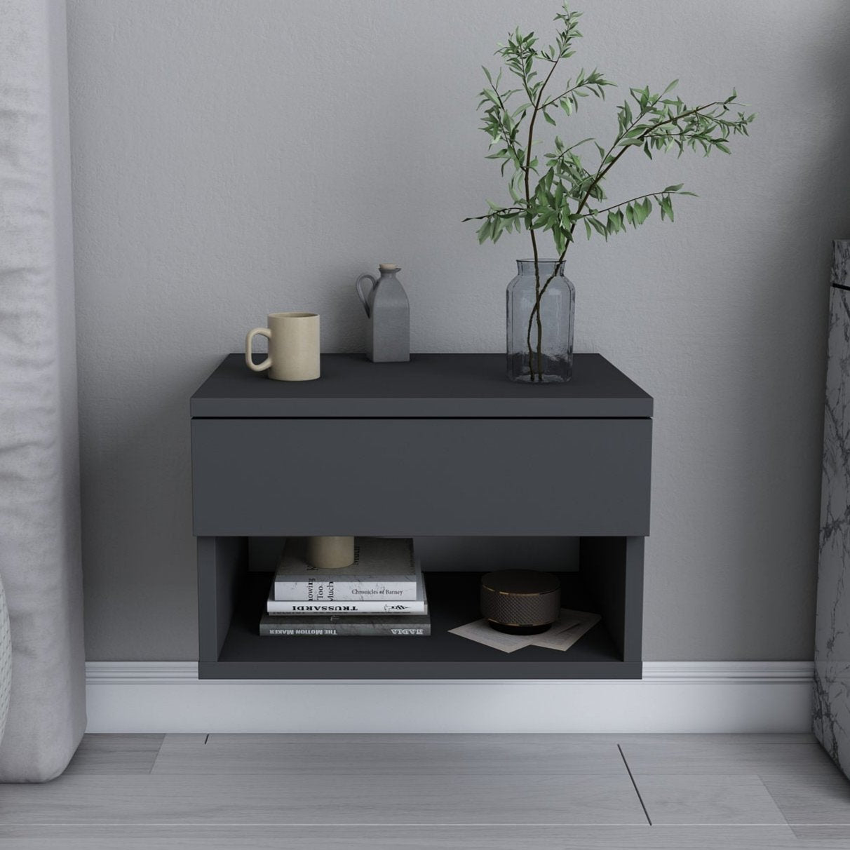 Bedside table Jamot Anthracite Melamine 44.6x31.9x31.9 cm