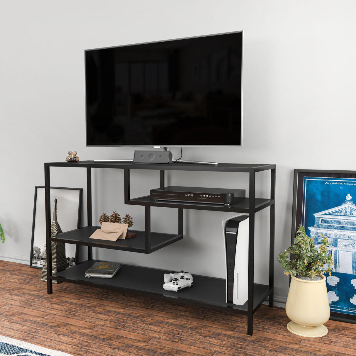 TV Furniture Robbins Black Anthracite Black Melamine 120x75x39 cm