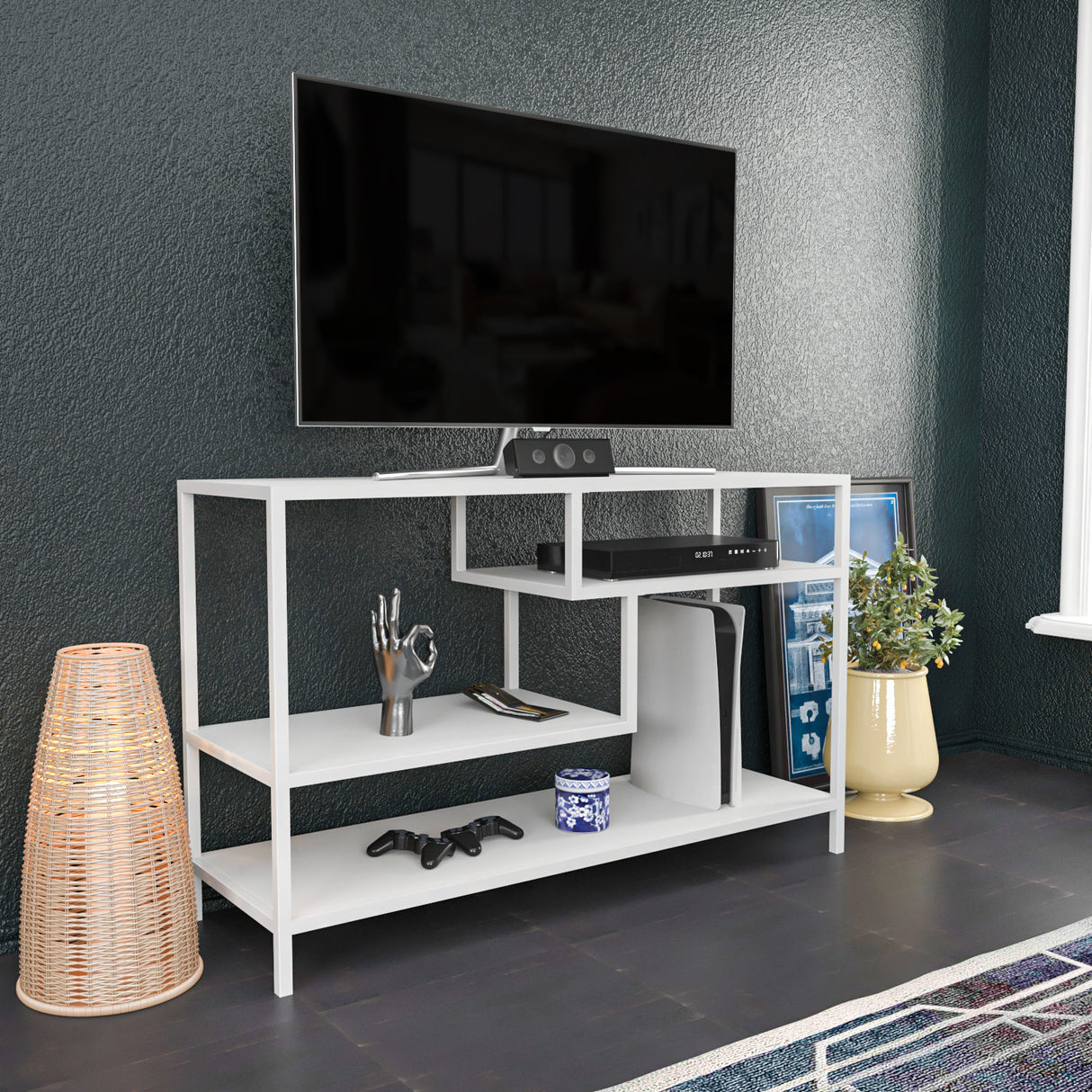 TV furniture Robbins White White Melamine 120x75x39 cm