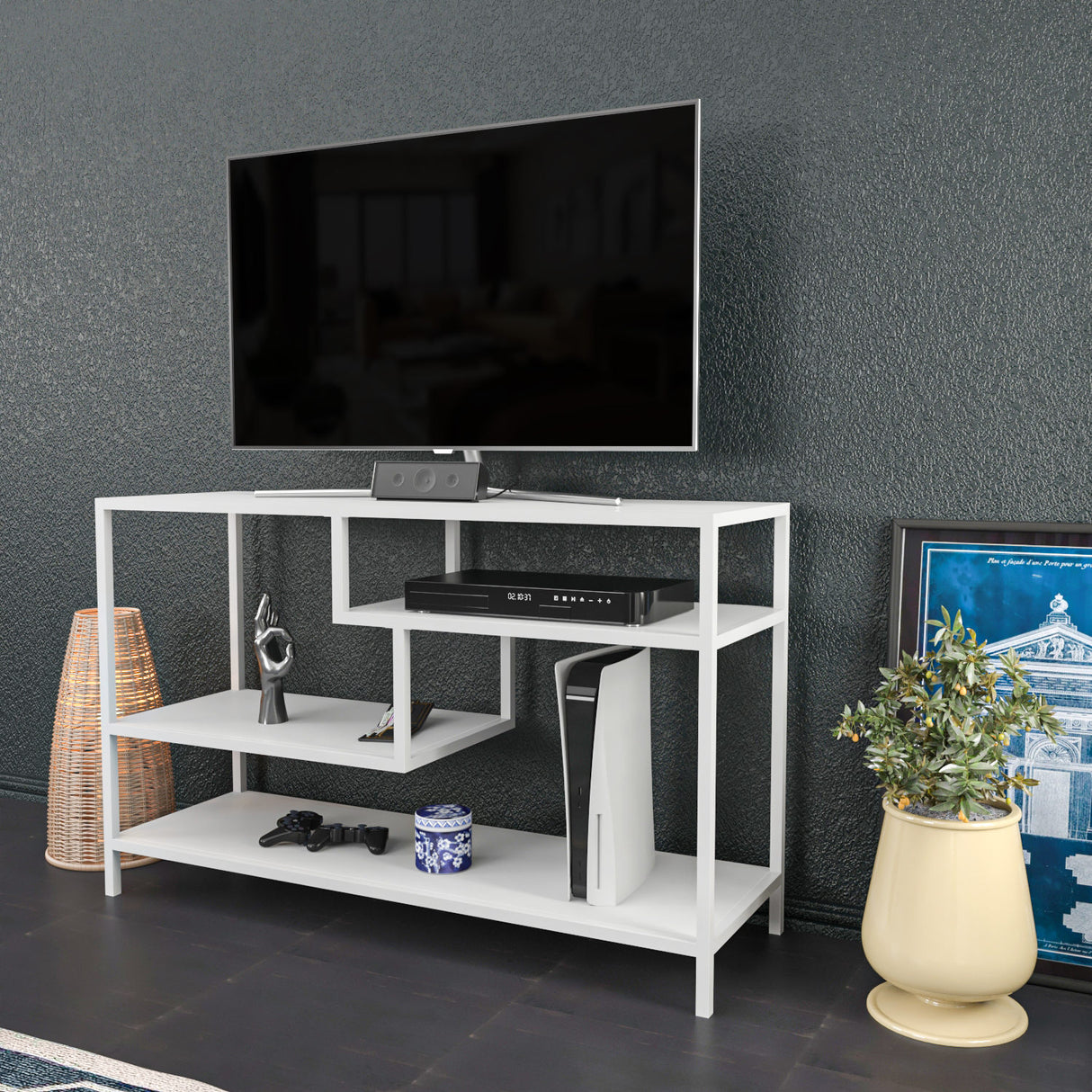 TV furniture Robbins White White Melamine 120x75x39 cm