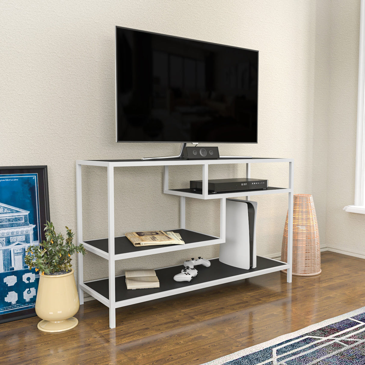 TV Furniture Robbins White White Anthracite Melamine 120x75x39 cm