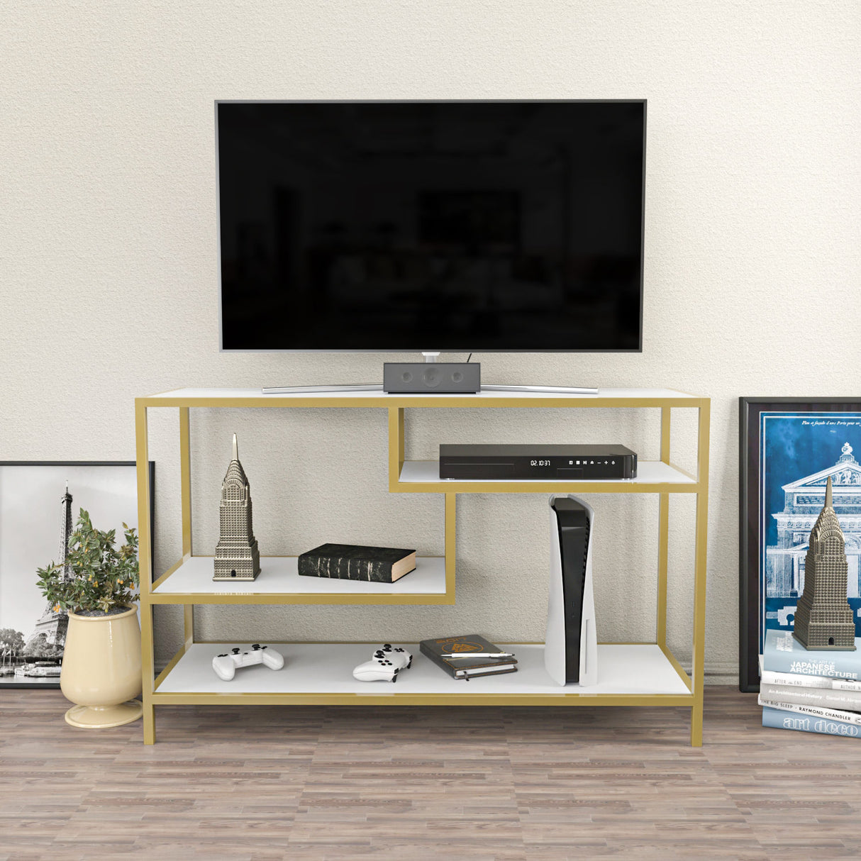 TV Furniture Robbins Gold Gold White Melamine 120x75x39 cm