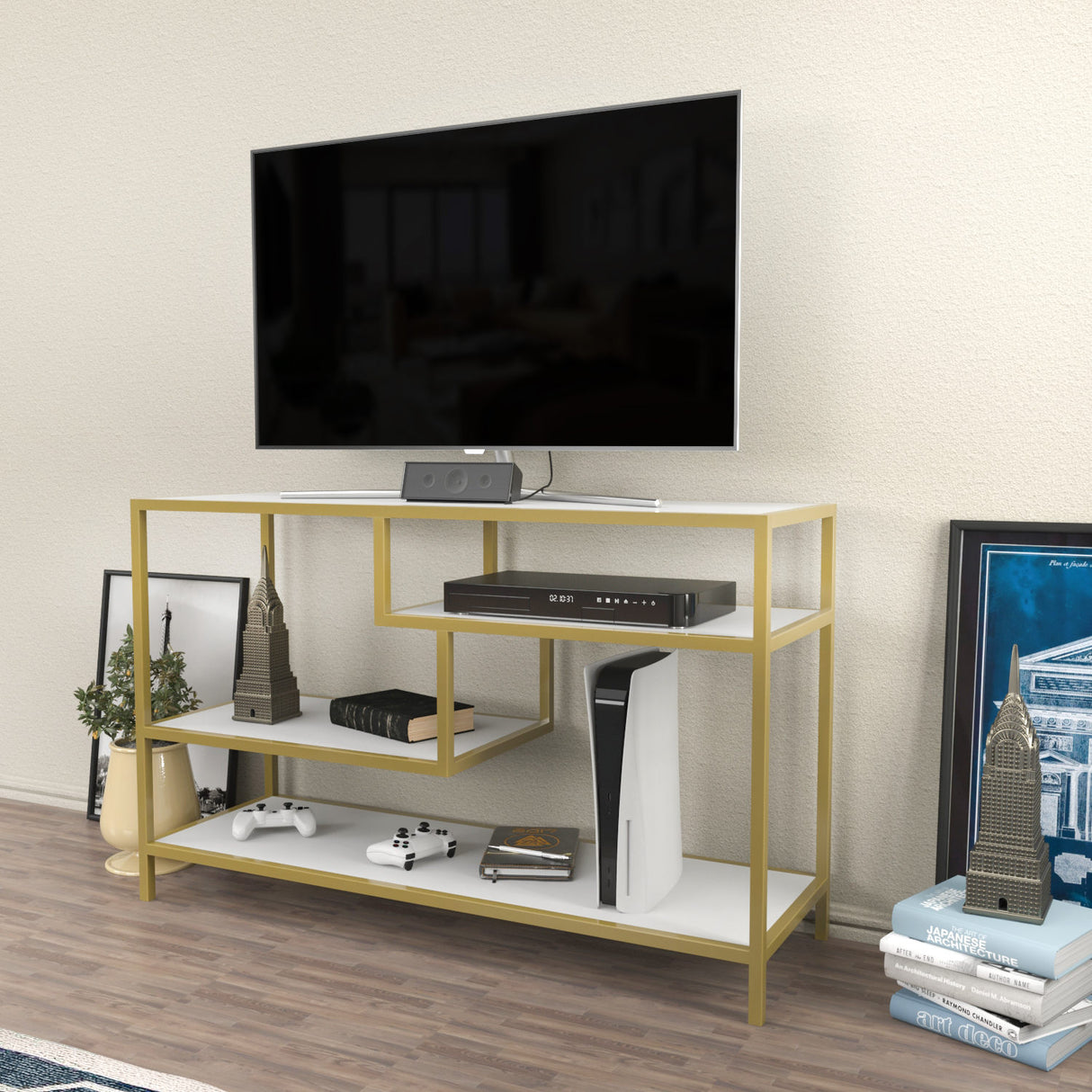 TV Furniture Robbins Gold Gold White Melamine 120x75x39 cm