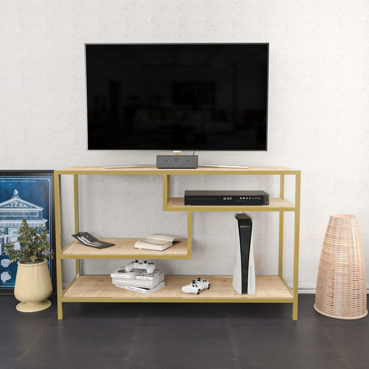 TV furniture robbins gold gold oak melamine 120x75x39 cm