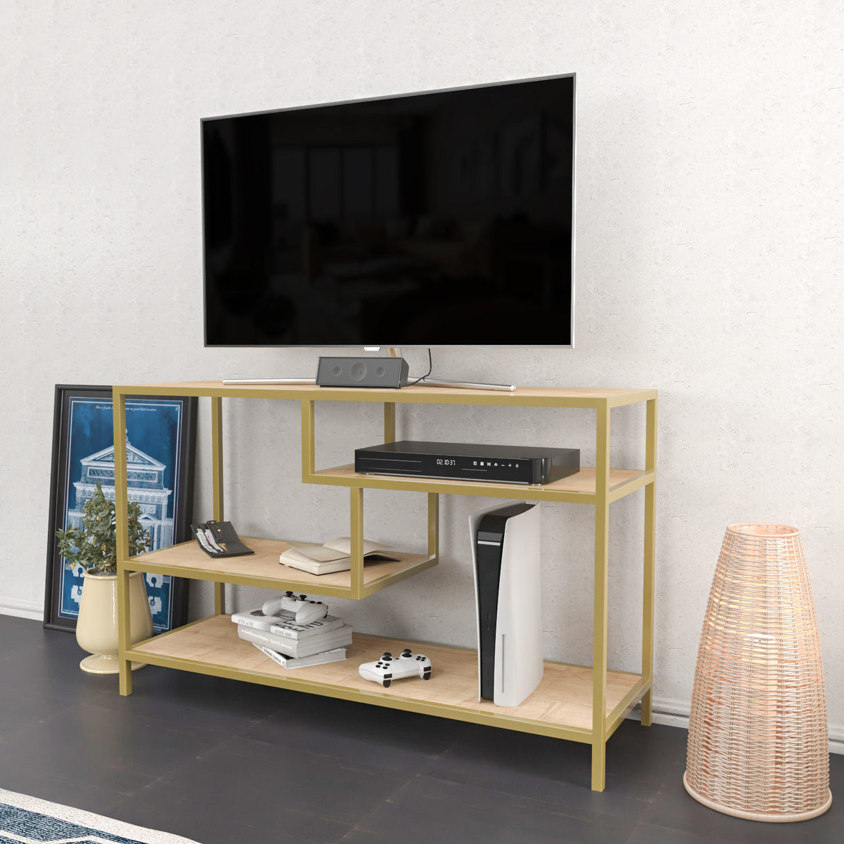 TV furniture robbins gold gold oak melamine 120x75x39 cm