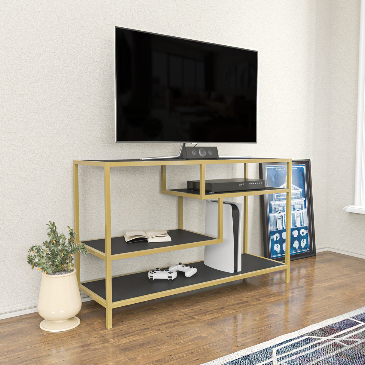 TV furniture robbins gold gold anthracite melamine 120x75x39 cm