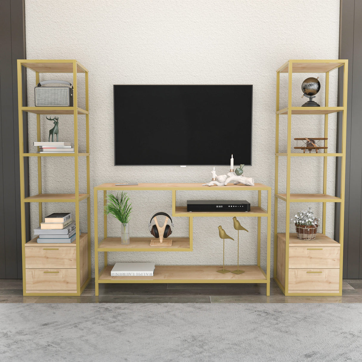 TV furniture set robbins gold gold oak melamine 198x160x39 cm