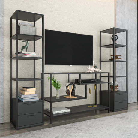 TV furniture set Robbins black black anthracite melamine 198x160x39 cm