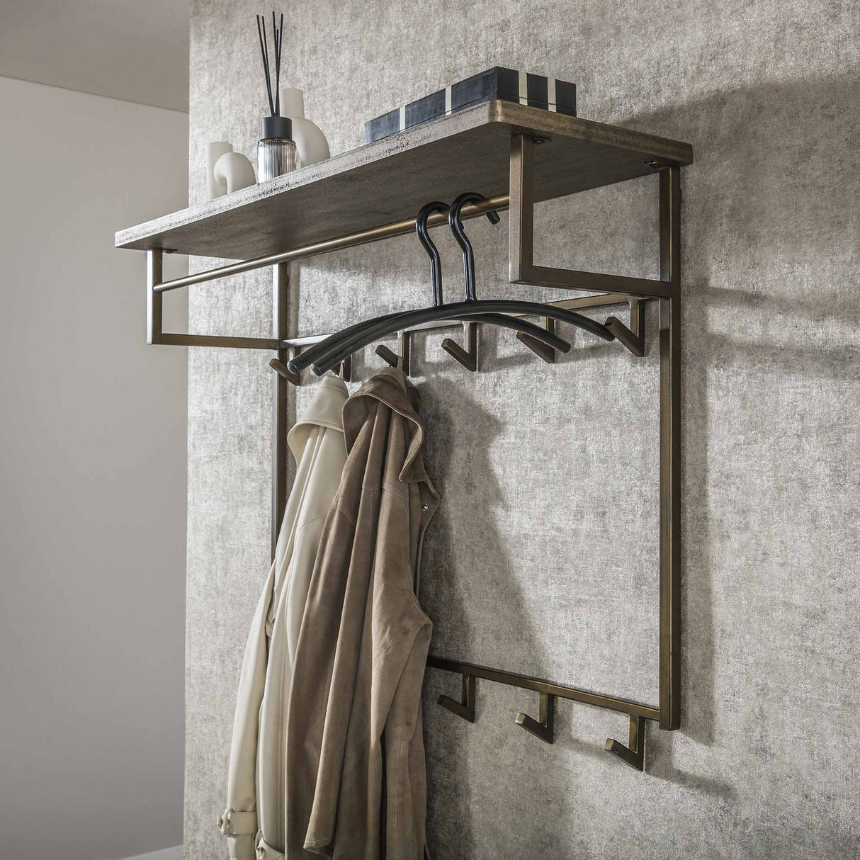 Coat rack Ferre 12 hooks with parcel shelf antique bronze