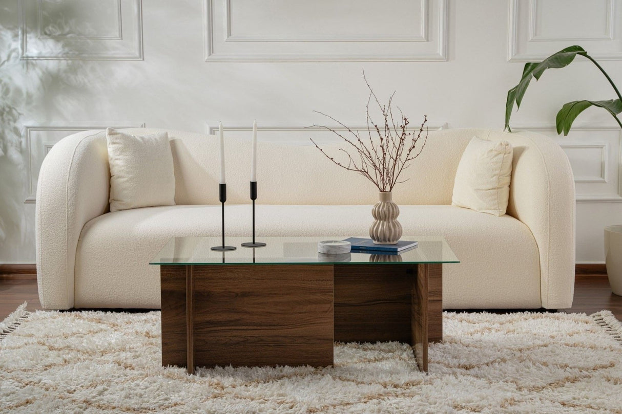Rectangular Modern Coffee Table Vetroni Walnut Look - Glass - 105x65 cm 