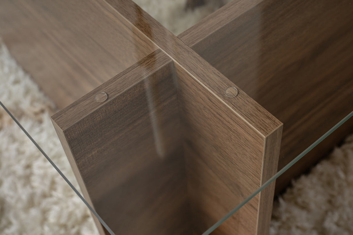 Rectangular Modern Coffee Table Vetroni Walnut Look - Glass - 105x65 cm 