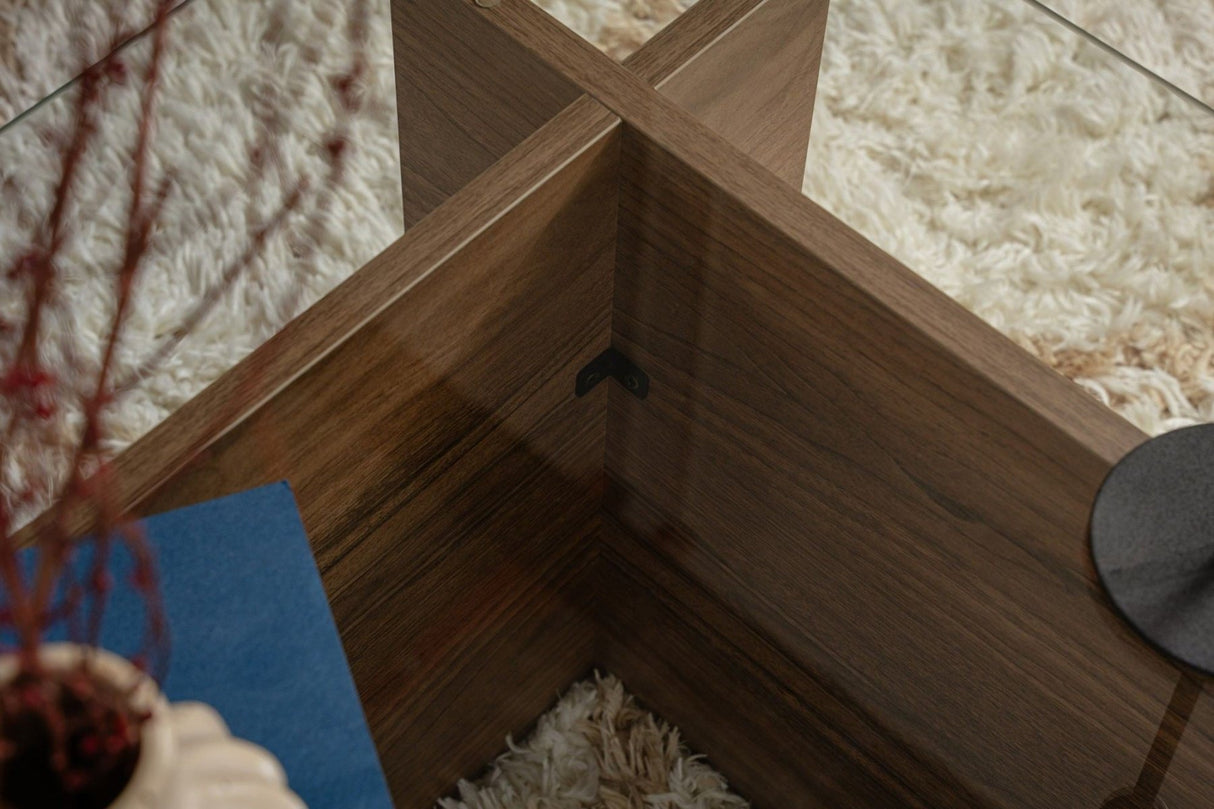 Rectangular Modern Coffee Table Vetroni Walnut Look - Glass - 105x65 cm 