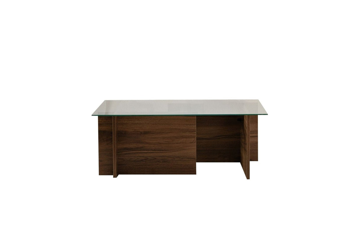 Rectangular Modern Coffee Table Vetroni Walnut Look - Glass - 105x65 cm 