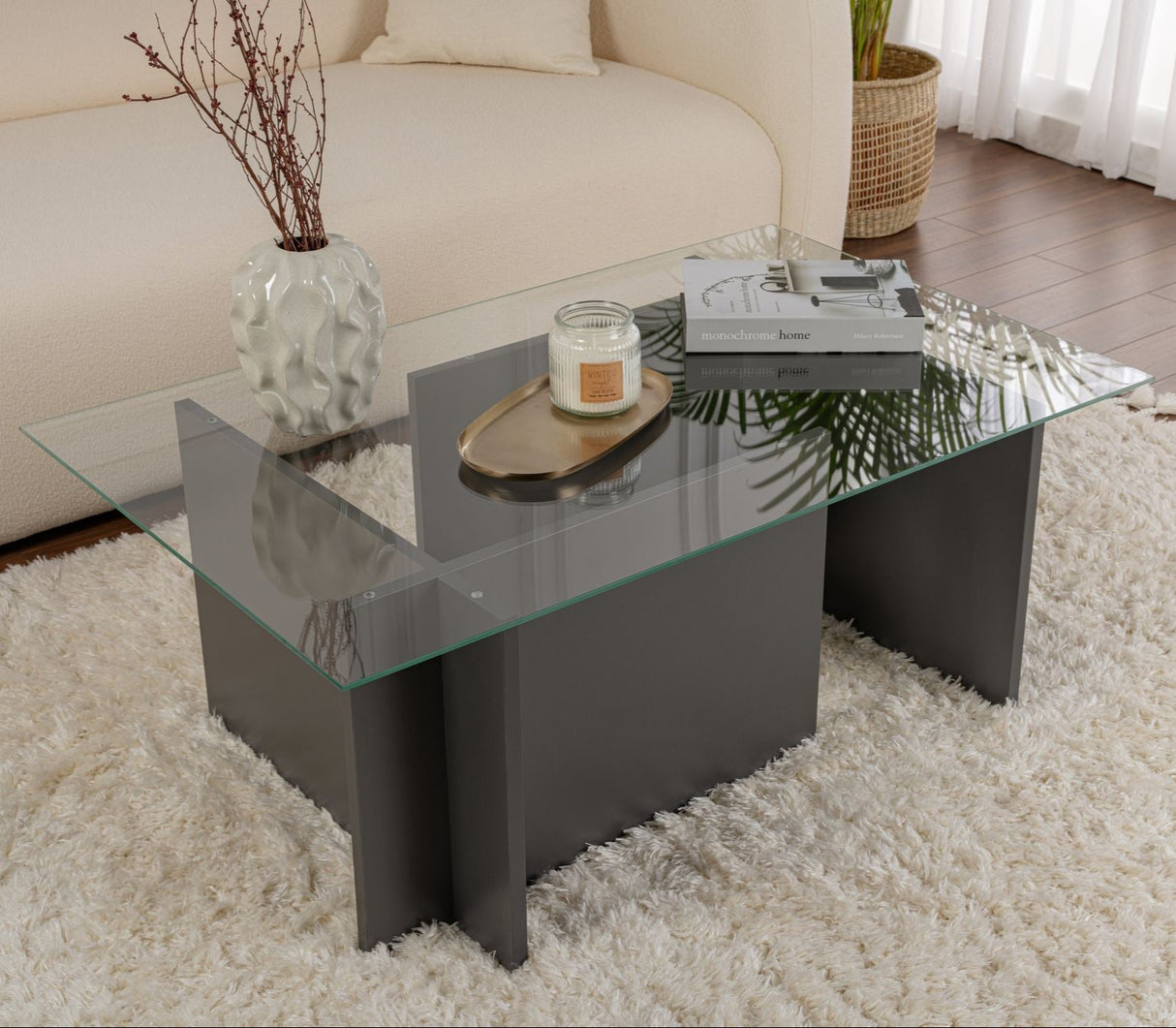 Rectangular Modern Coffee Table Vetroni Anthracite - Glass - 105x65 cm 