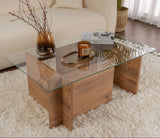 Rectangular Modern Coffee Table Vetroni Atlantic Pine Wood Look - Glass - 105x65 cm 