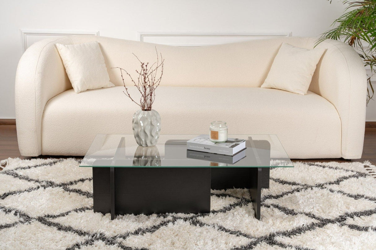 Coffee Table Black Wood Melamine Glass Opal 105x65x30 cm 