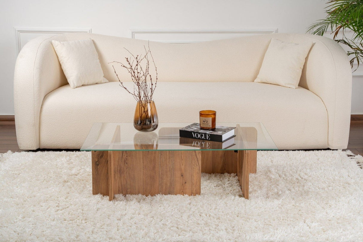 Coffee Table Atlantic Pine Wood Melamine Glass Opal 105x65x30 cm 