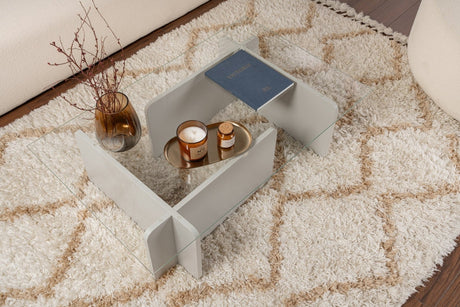 Coffee Table Grey Melamine Glass Opal 105x65x30 cm 