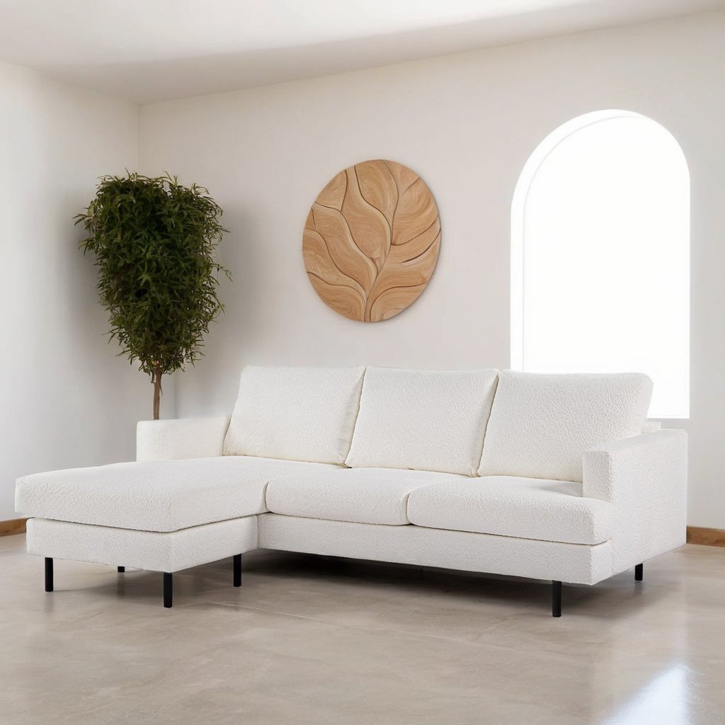 3-seater corner sofa chaise longue giselle bouclé white