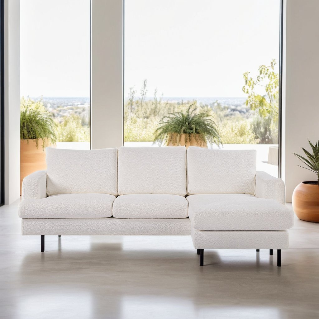 3-seater corner sofa chaise longue giselle bouclé white