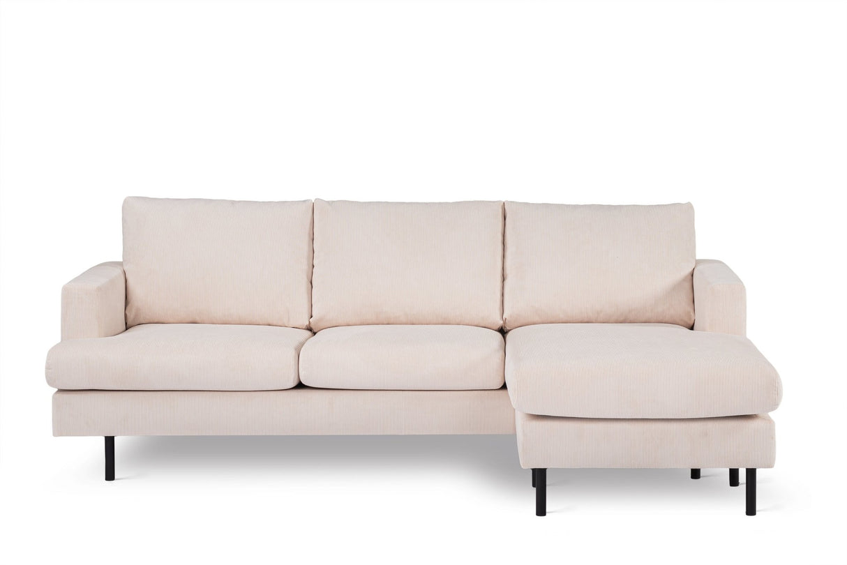 3-seater corner sofa chaise longue gioia ribstof beige