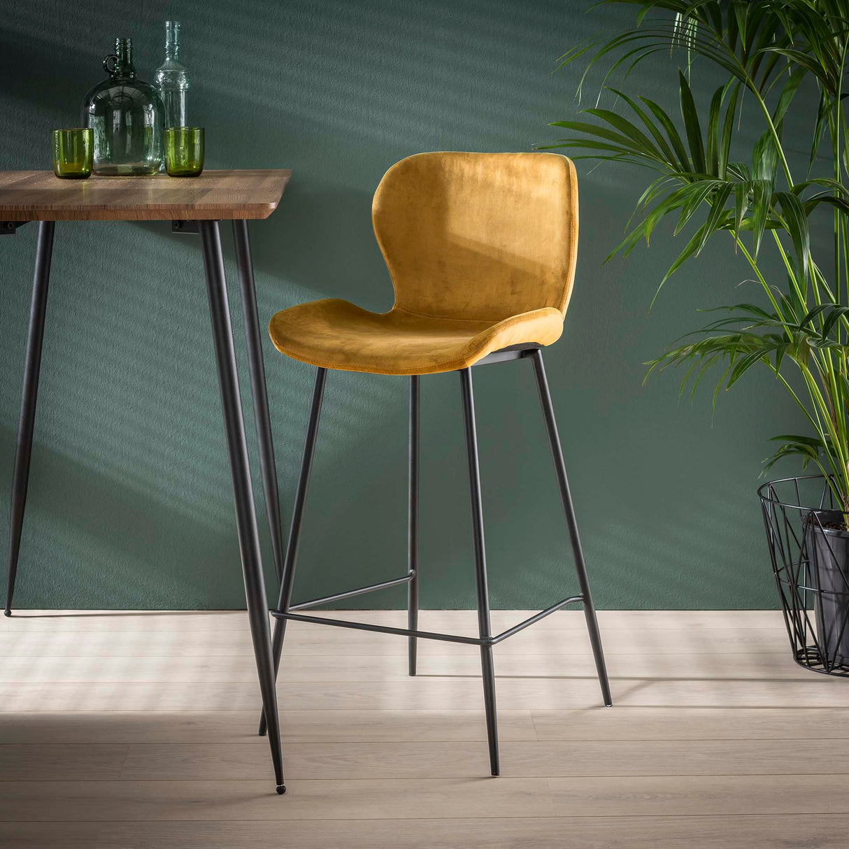 Set van 4 barkrukken Argo Velours Goud ronde buis