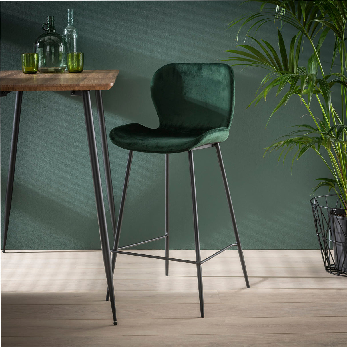 Set van 4 barkrukken Argo Velours groen Buizenframe