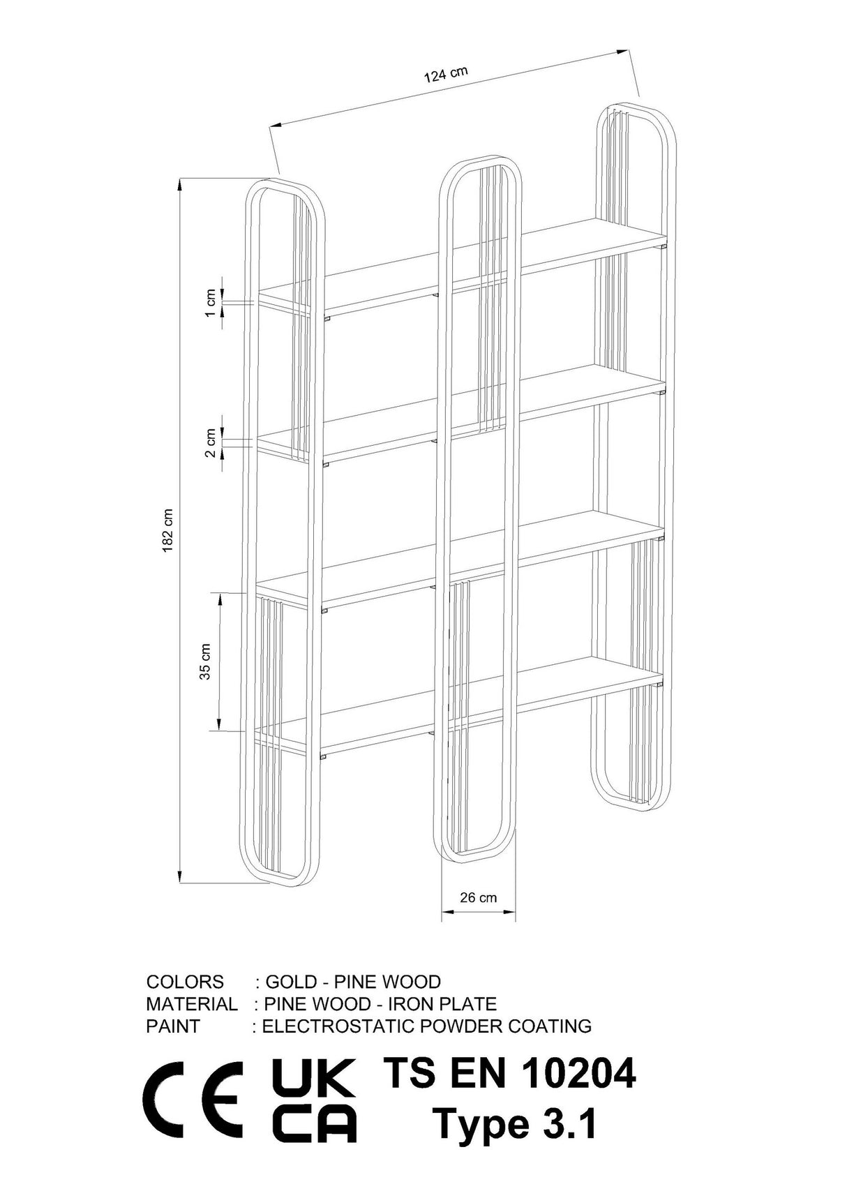 Bookcase Sierra Yellow Melamine 124x182x26 cm