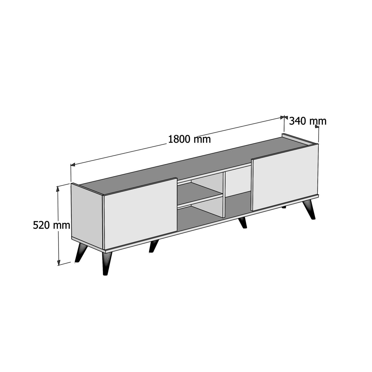 TV furniture elegant walnut black melamine 180x52x34 cm