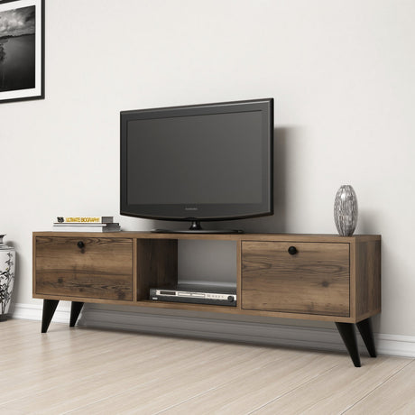 TV Furniture Serenat Walnut Black Melamine 138x42.6x29.5 cm